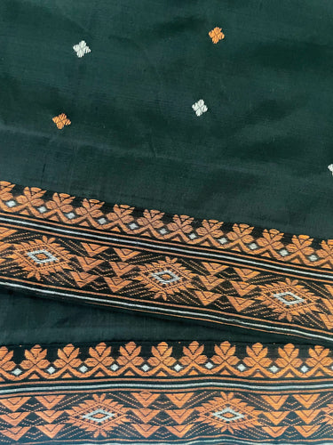 Assam Pat Mulberry Silk Saree | Black | Copper & Silver Zari | Handwoven | Silk Mark Certified | Ships from California